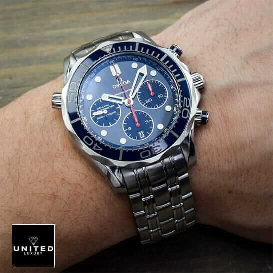 Omega Seamaster Diver Co-Axial Chronograph 212.30.44.50.03.001 Mirror Clone Quality omega 300m chronograph replica 1 Omega Seamaster 300m Blue Dial Chronograph Steel Replica on the wrist