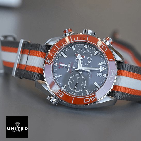 Omega Seamaster Planet Ocean 215.32.46.51.99.001 "Grey" Premium Duplicate Edition omega seamaster planet ocean 215.32.46.51.99.001 replica bracelet Omega Seamaster Planet Ocean Orange Bezel Replica orange grey white rubber bracelet