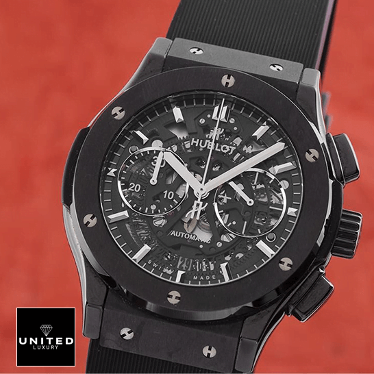 Hublot Big Bang Unico "Black Magic" Skeleton 525.CM.0170.RX First-Class Replica hublot big bang 525.CM .0170.RX man Hublot Big Bang Black Dial Steel Case Replica crown / push button red background