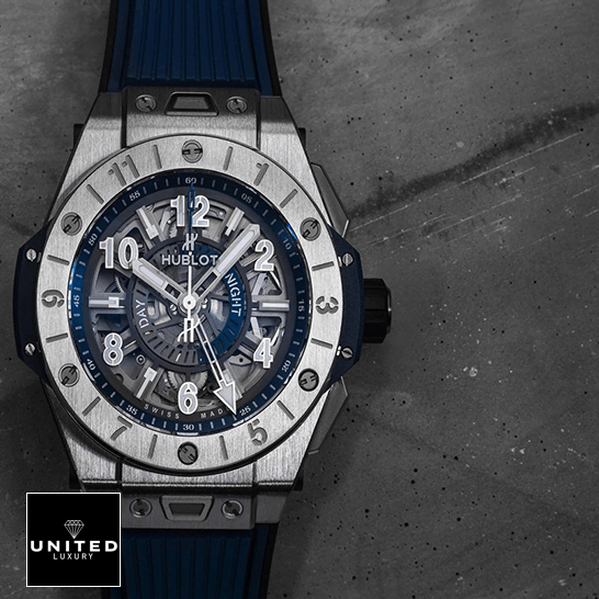 Hublot Big Bang Unico "Transparent" Sapphire Case 471.NX.7112.RX Superior Copy 1:1 hublot big bang unico gMT Hublot Big Bang Unico GMT 3 Blue Replica grey background