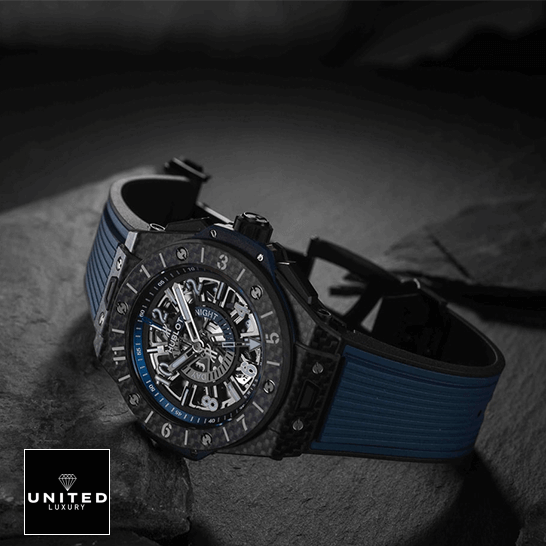 Hublot Big Bang Unico "Transparent" Sapphire Case 471.NX.7112.RX Superior Copy 1:1 hublotBBUnico Hublot Blue Rubber Bracelet Carbon Case Replica opened clasp