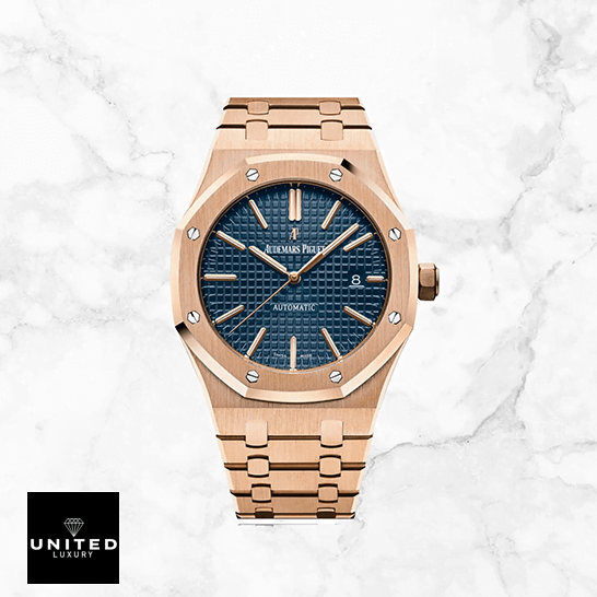 Audemars Piguet 15400OR.OO_.1220OR.03 Pink Gold Blue Dial Replica white background