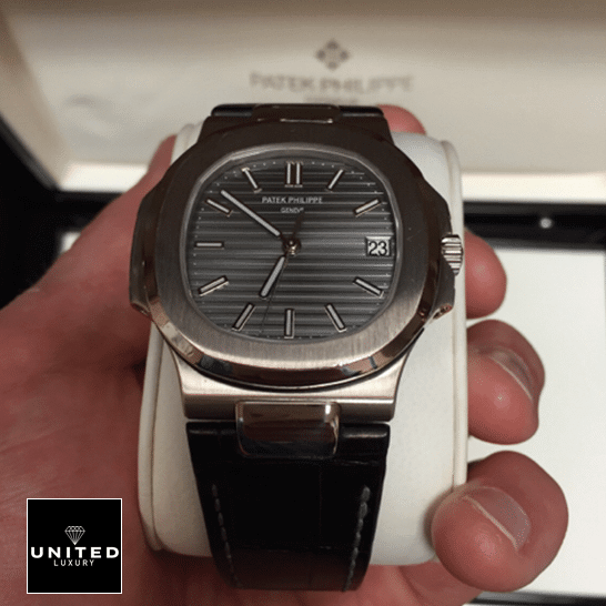 Patek Philippe Nautilus 5711G-001 White Gold Masterpiece Replica patekphilippe nautilus 5711G 001 replica front Patek Philippe Nautilus 5711G-001 Leather Black Bracelet Replica in the box