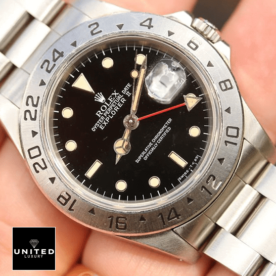 Rolex Explorer II 16570-0004 Black Dial Replica on the hands