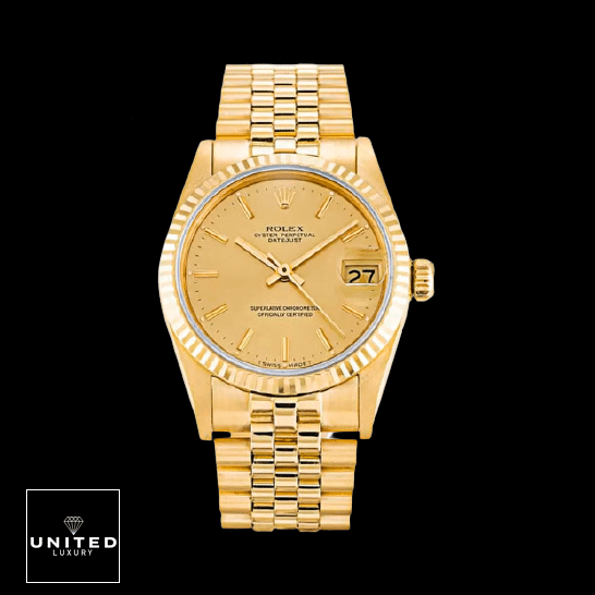 Rolex Datejust "Champagne Dial" 6824 True Replica 1:1 Rolex Datejust 6824 Yellow Gold Dial Replica Black Background