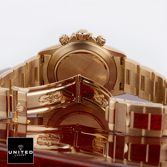 Rolex Daytona 116515LN "Everose" Signature Replica 1:1 Rolex Daytona 116523 Yellow Gold Oyster Open Fold Clasp on the Rolex Logo Replica