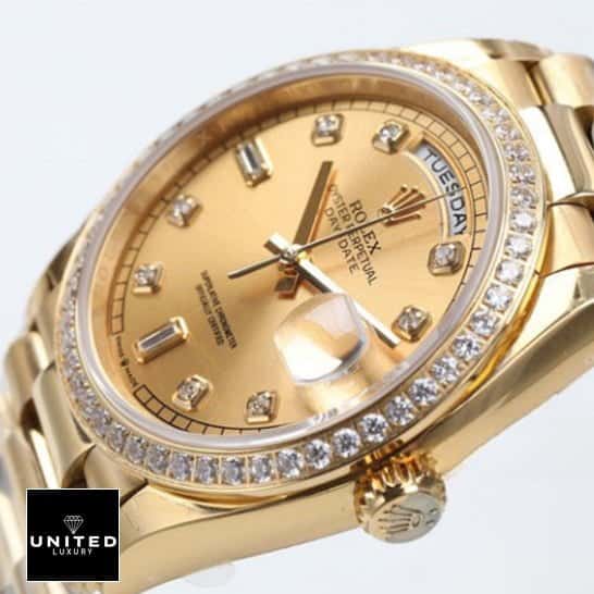 Rolex Day-Date 228348 Yellow Gold Case & Crown Pusher Replica