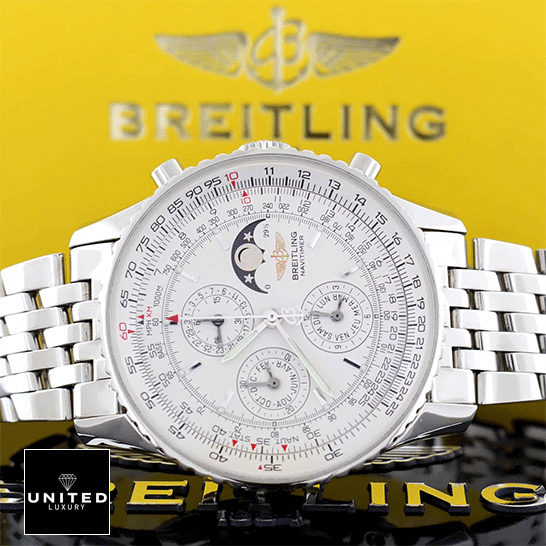 Breitling Navitimer "Olympus" A19340 Precision Clone breitling navitimer olympus a19340 white dial replica dial Breitling Navitimer Olympus A19340 White Dial Replica yellow background