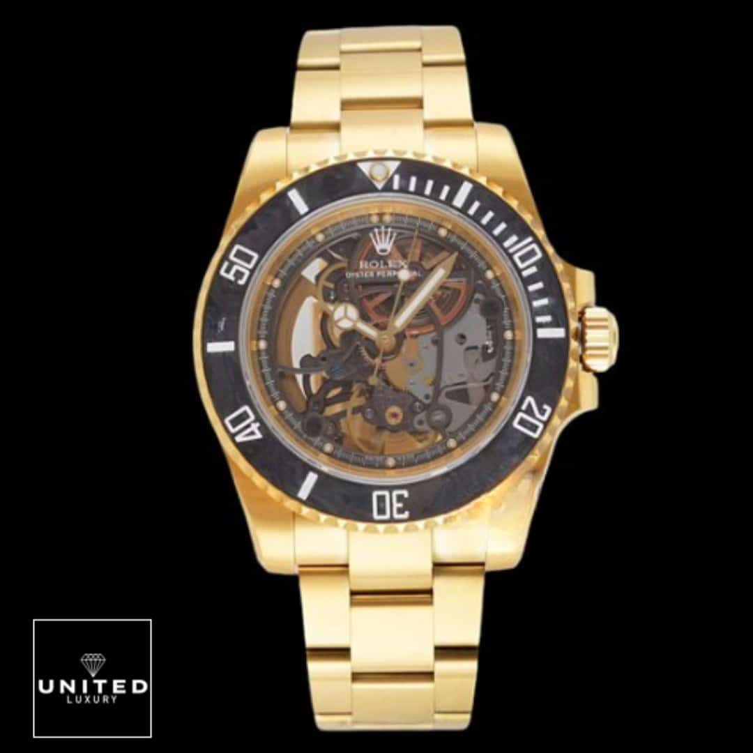 Rolex Tourbillion Gold Black Bezel Replica black background