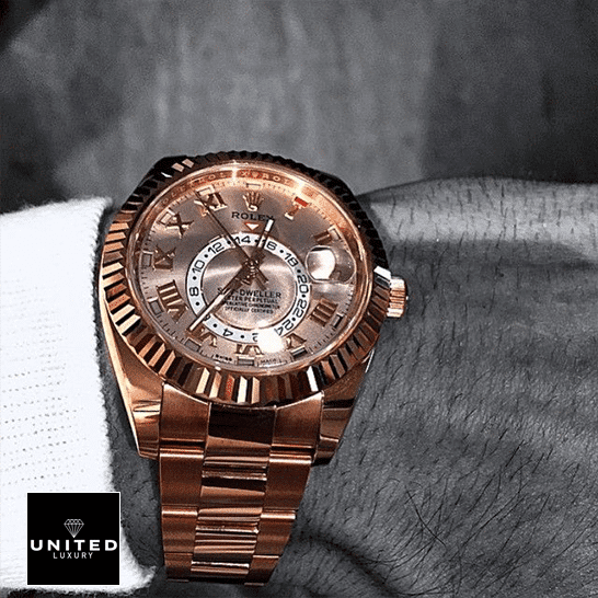 Rolex Sky Dweller Everose Gold 326935 On his wrist