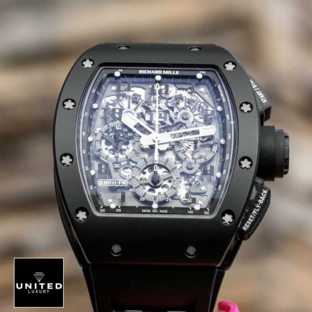 Richard Mille White Dial Black Rubber Bracelet Replica front view