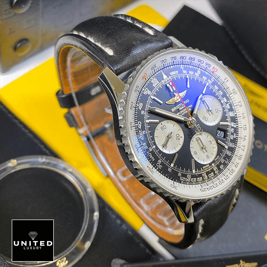 Breitling Navitimer B01 Chronograph 46 AB0127211B1X1 "Black Dial" Signature Copy Edition breitling navitimer B01 black chronograph dial automatic AB0127211B1P2 left Breitling Navitimer Black Chronograph Black Dial Replica on the stand
