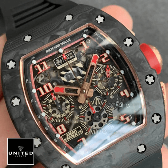 Richard Mille RM 011 "F1 Chronograph" Premium Replica 1:1 Richard Mille RM011 Romain Lotus F1 Rose Gold Replica black dial