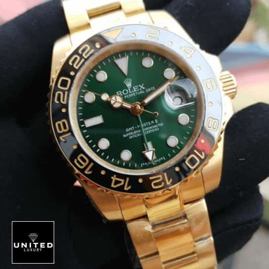 Rolex GMT Green Dial Replica Gold Bracelet