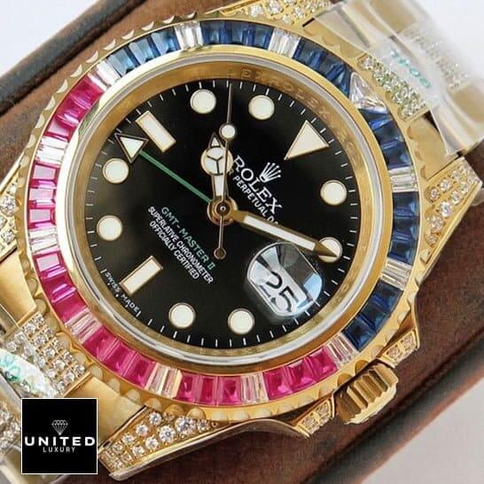 Rolex GMT-Master II 116718LN "Haribo" Detailed Replica qw Rolex GMT-Master II Haribo Gold Gem-Set Bezel Oyster Replica