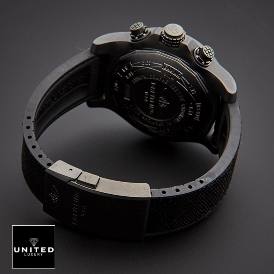 Breitling Super Avenger II M133711A/BF30 "Black Steel" Luxury Clone Quality breitling super avenger M133711ABF30 replica back Breitling M133711ABF30 Super Avenger Black Buckle Bracelet Replica grey backgorund