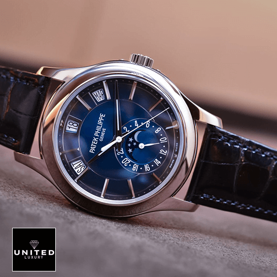 Patek Philippe Annual Calendar 5205G-013 "Blue Dial" Supreme Replica Edition patek philippe complications 5205G 013 replica tiltedleft Patek Philippe Annual Calendar 5205G-013 "Blue Dial" Supreme Replica Edition patek philippe complications 5205G 013 replica tiltedleft