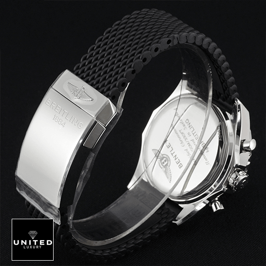 Breilting Black Rubber Bracelet Steel Clasp Replica upside view closed clasp