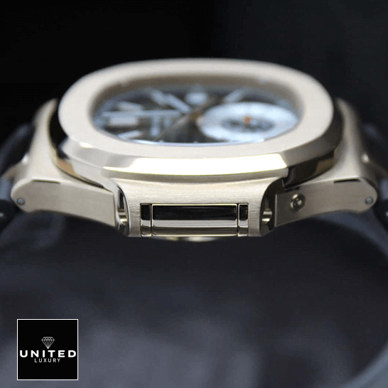 Patek Philippe Nautilus Chronograph Flyback 5980R-001 "Rose Gold" Premium Super Clone patek philippe nautilus rose gold 5712R 0001 replica left Patek Philippe Nautilus Rose Gold Bezel Replica side view