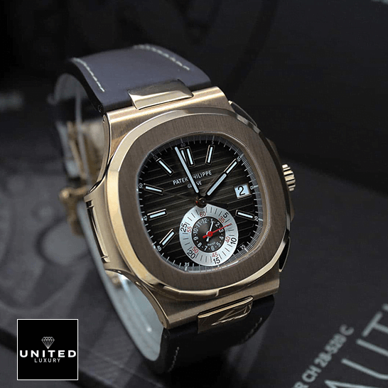 Patek Philippe Nautilus Chronograph Flyback 5980R-001 "Rose Gold" Premium Super Clone patek philippe nautilus rose gold 5712R 0001 replica man Patek Philippe Rose Gold Bezel Replica front view