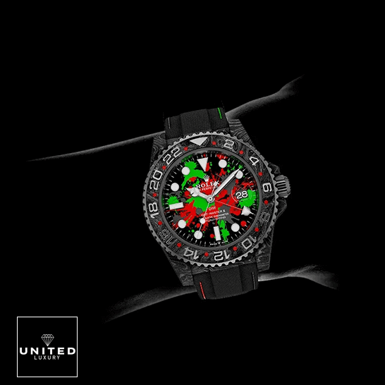 Rolex GMT-Master II Motley Stainless Steel Black Bezel Replica on the wrist