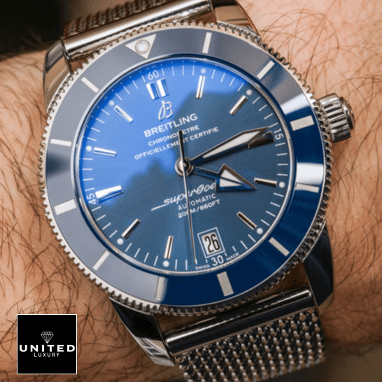 Breitling Superocean Heritage II B20 AB201016 "Blue Dial" Premium Duplicate Edition breitling heritage B20 AB2010161C1A1A replica dialblue Breitling Heritage AB2010161C1A1A Blue Dial And Bezel Replica on the man wrist