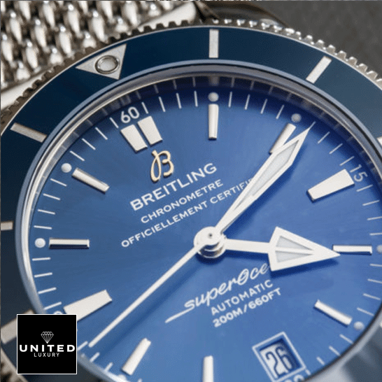 Breitling Superocean Heritage II B20 AB201016 "Blue Dial" Premium Duplicate Edition breitling heritage B20 AB2010161C1A1A replica nearface Breitling Superocane Blue Dial Replica close analog view