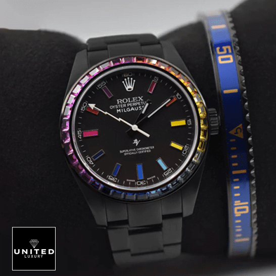 Rolex Milgauss Black Venom 116400 Rainbow Stick Dot Black Case Replica