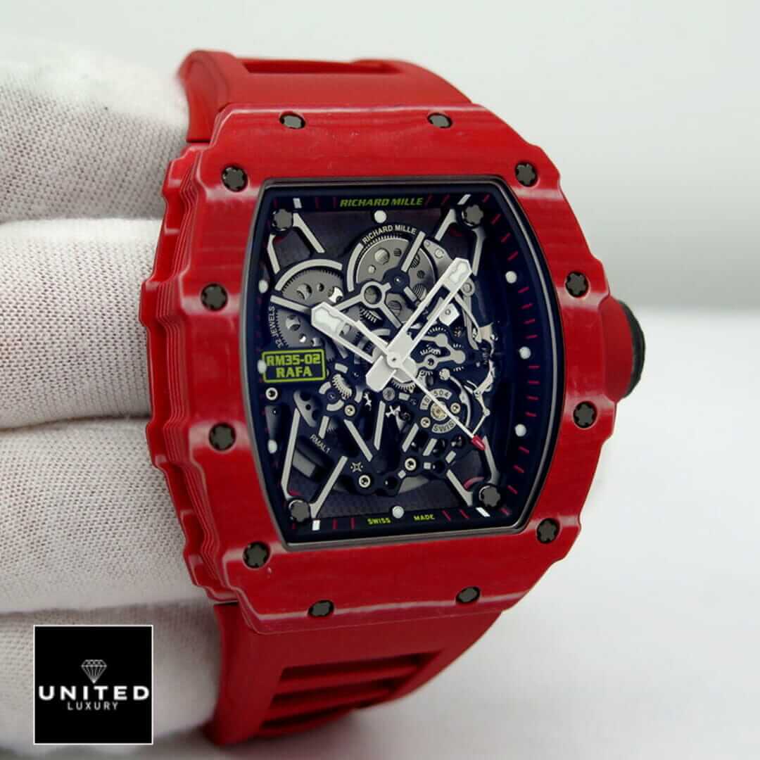 Richard Mille RM 35-02 "Red Quartz TPT" Top Replica 1:1 Yeni Proje 1 20 Richard Mille RM35-02 Rafa Black Dial Red Bezel Replica on the glove hand