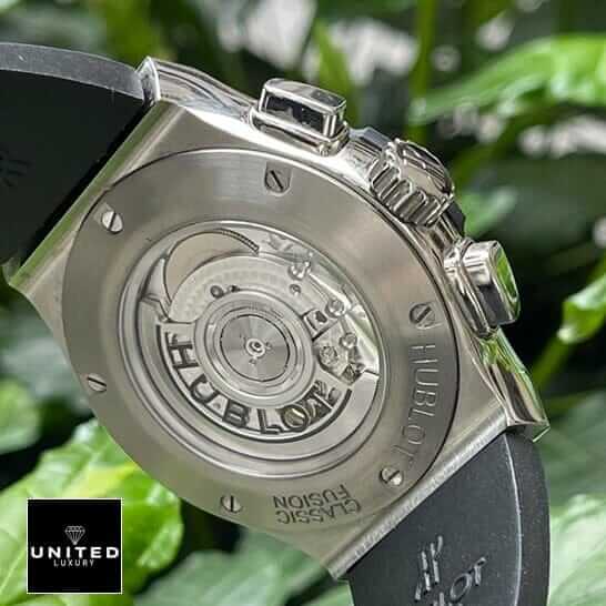 Hublot Class?c Fus?on Stainless Steel Case Replica upside view black rubber bracelet