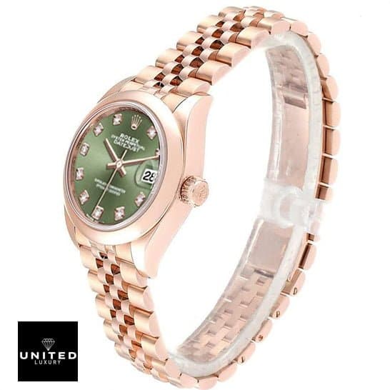 Rolex Lady-Datejust 279165 Green Diamond Dial Premium Copy 1:1 rolex with diamond replica1 Rolex Lady-Datejust 279165-0011 Everose Gold Automatic Green With Diamond Dial Jubilee Replica