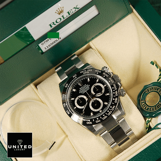 Rolex Daytona Cosmograph 116520 "Black Dial" Ultra Realistic Copy rolex daytona 116500LN stainless steel black dial oyster Rolex Daytona 116500ln-0002 Stainless Steel Oyster Replica & Guarantee Card in the box