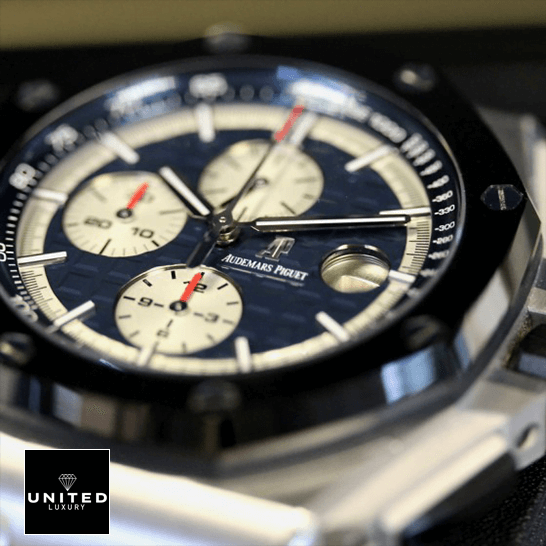 Audemars Piguet Royal Oak Offshore 26401PO Exceptional Replica 1:1 audemars piguet royal oak offshore novelty bezel AP Royal Oak Novelty Blue Dial Replica close analog view