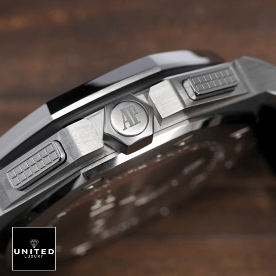 Audemars Piguet Royal Oak Offshore 26133ST.OO.A101CR.01 "Shaquille O'Neal" Exceptional Replica 1:1 audemars piguet royal oak offshore shaquille man left Audemars Piguet Royal Oak Steel Case Replica crown on the logo and side view