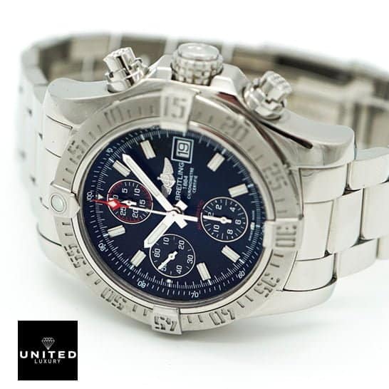 Breitling Super Avenger II A13370 "Black Dial" Premium Duplicate Edition breitling super avenger a13370 replicaa1 Breitling Super Avanger A11370 Replica Blue Dial Crown Pusher