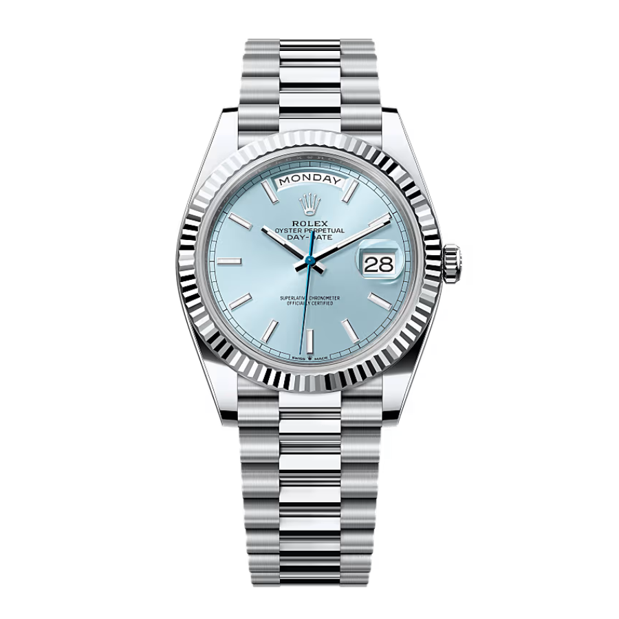 Rolex-Day-Date-Ice-Blue-Grooved-Replica-1.webp Rolex Day-Date 228236 “Ice Blue Grooved” Super Clone Quality - Image 1