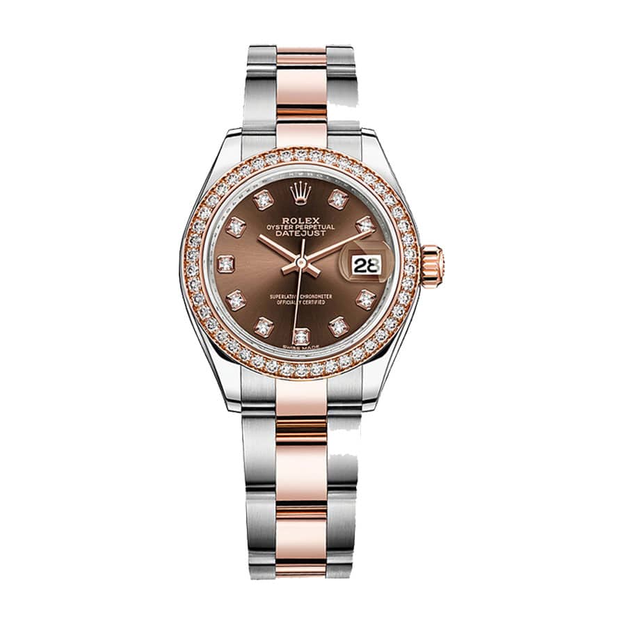rolex-datejust-28mm-279381rbr-steel-everose-gold-diamond-automatic-chocolate-with-diamond-dial.jpg Rolex Lady-Datejust 279381RBR Everose Gold Diamond Bezel Precision Clone - Image 1