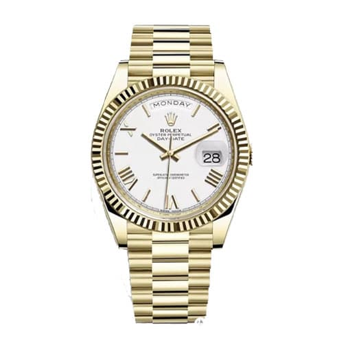 rolex-day-date-ii-collection-gold-white-roman-dial-218238-replica.jpg Rolex Day-Date 218238-0037 Precision Clone Edition - Image 1