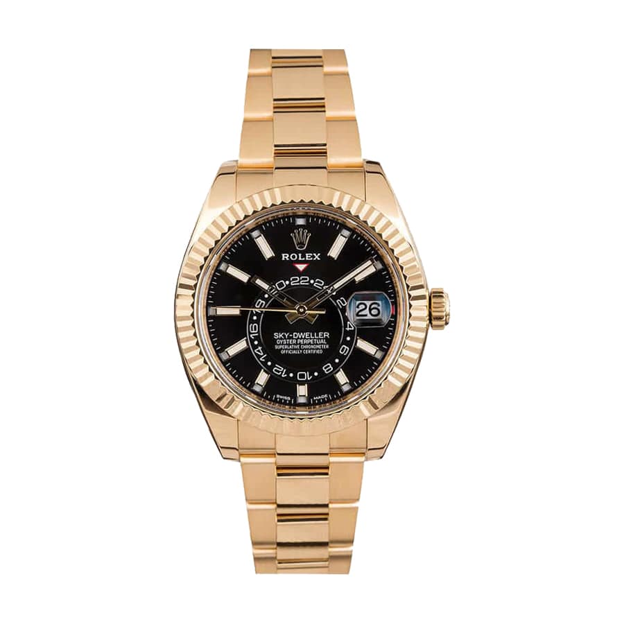 rolex-sky-dweller-black-dial-yellow-gold-326938-replica.jpg Rolex Sky-Dweller Gold Replica - Image 1
